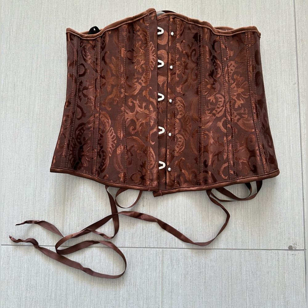 Brown Brocade Lace-Up Corset Top